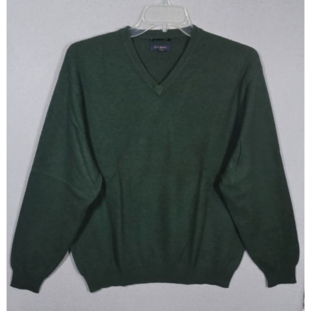 Club Room Luxury 100% Cashmere Sweater Mens 2XL Green V-neck Old Money Luxury